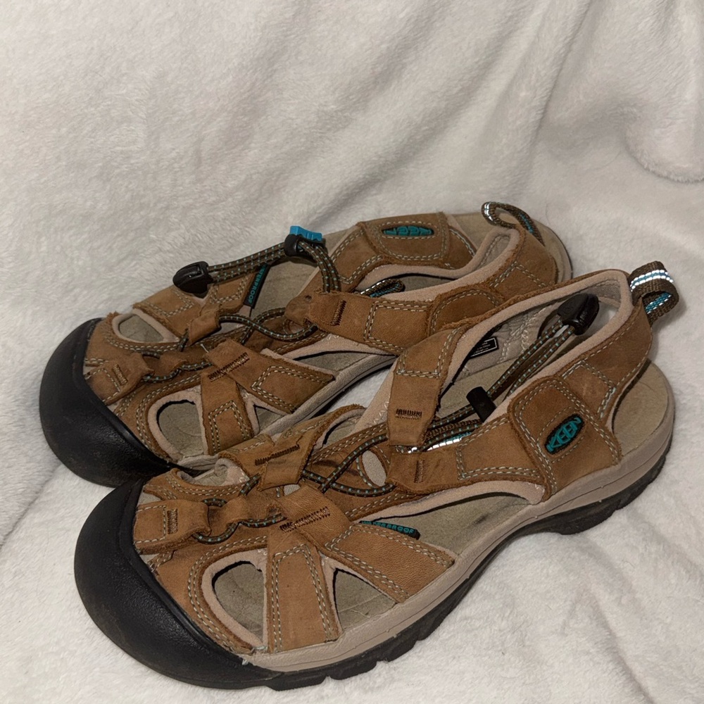Keen Brown Sandals with Blue Accents